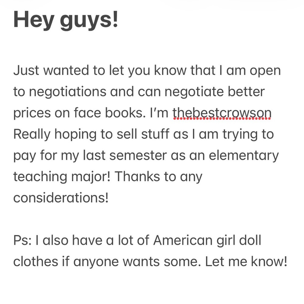 Text Post About Selling Items